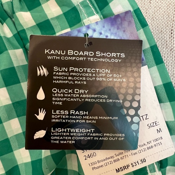 NWT Kanu Surf Men's Swim Trunks Green Checkered Size Medium - Picture 2 of 7